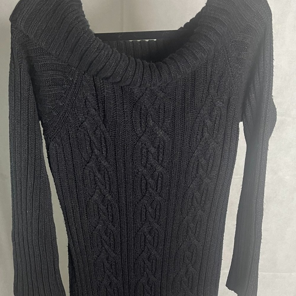 Women's Cozy Black Cable Knit Sweater Dress From New Port News